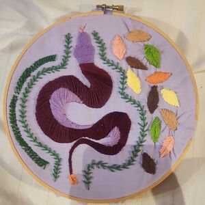 Embroidered Snake Wall Art - Purple and Green